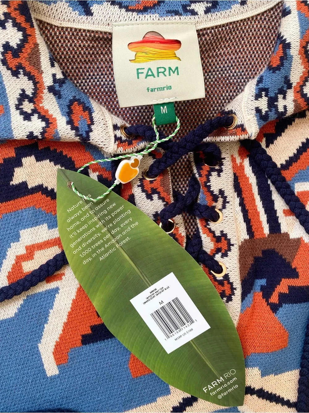 FARM Rio NWT Multicolor Tapestry Fringes Knit Top & Skirt Set, Size M
